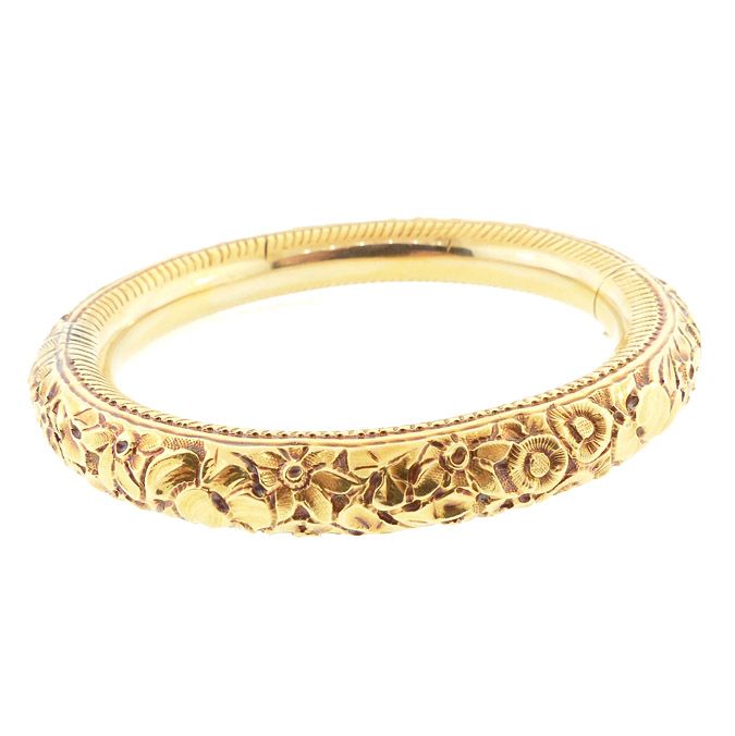 Victorian 18K Gold Repousse Bangle Bracelet by Charles Armsheimer