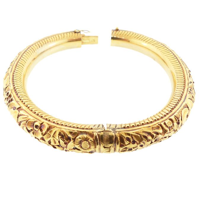 Victorian 18K Gold Repousse Bangle Bracelet by Charles Armsheimer