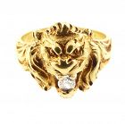 Art Nouveau 18K Gold & Diamond Gentleman’s Lion Ring