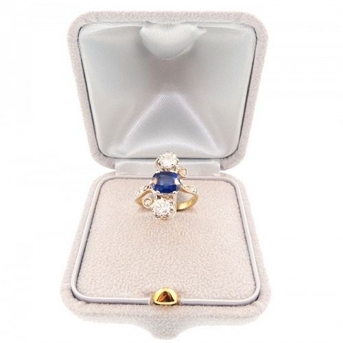 Edwardian 18K Gold, Platinum, Sapphire & Diamond Ring