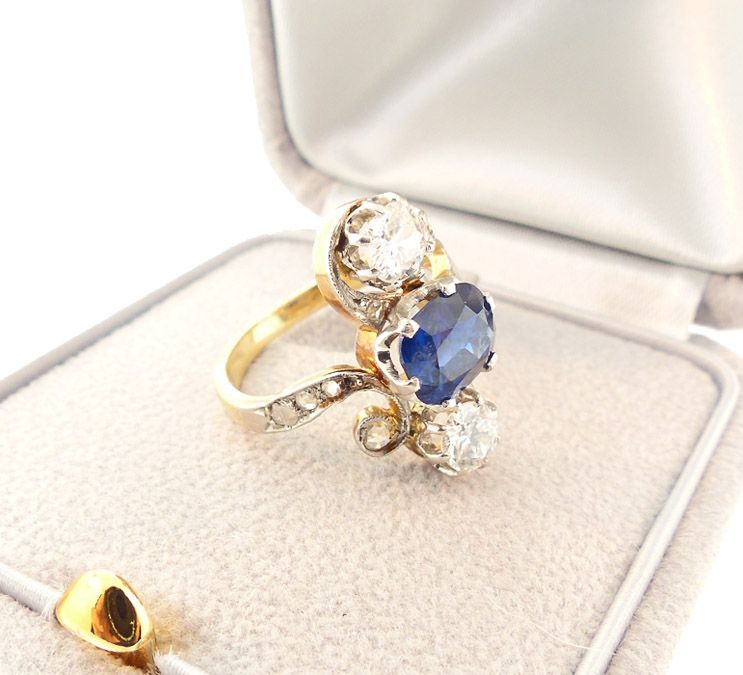 Edwardian 18K Gold, Platinum, Sapphire &amp; Diamond Ring