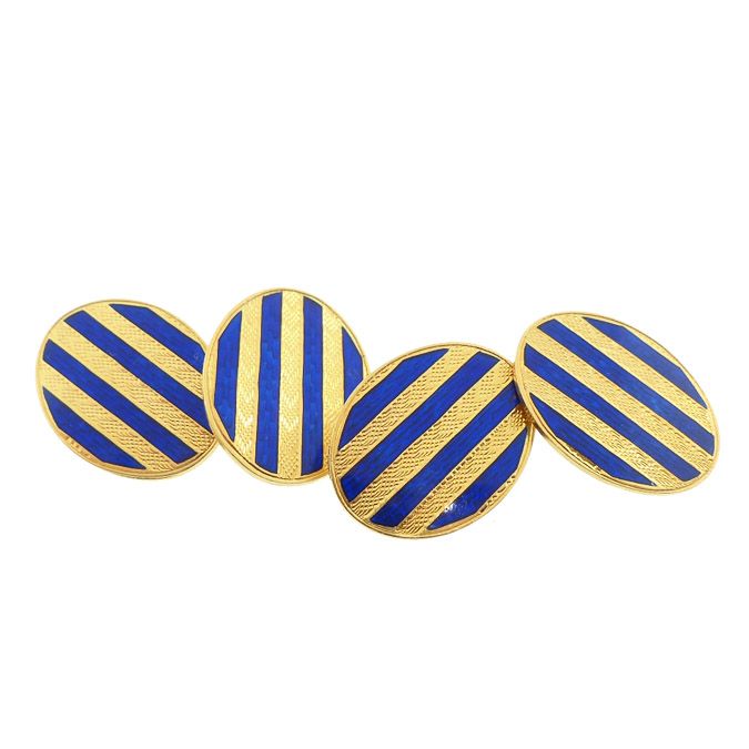 Edwardian 18K Gold &amp; Blue Enamel English Cufflinks