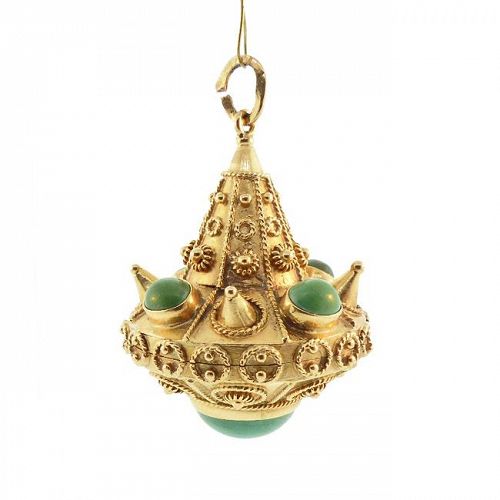 Etruscan 18K Gold & Turquoise Large Charm / Pendant Secret Compartment