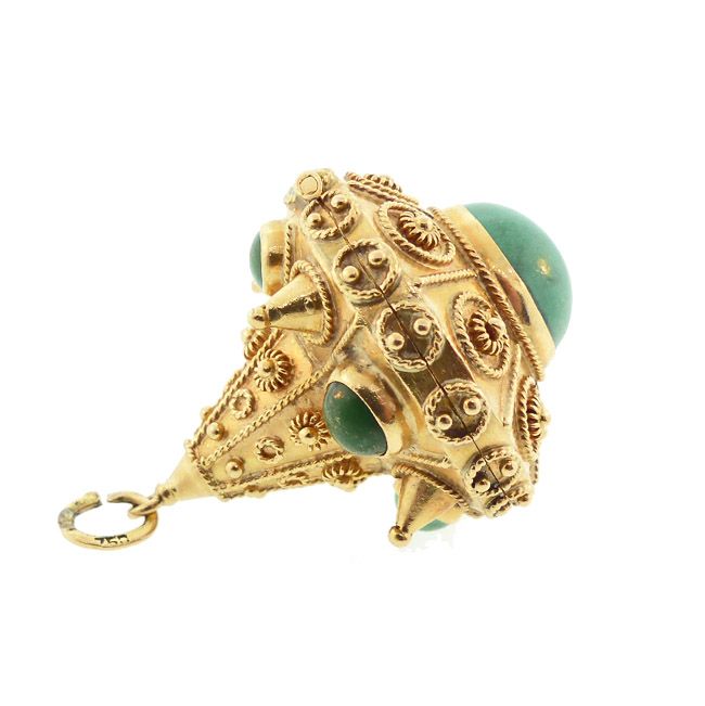 Etruscan 18K Gold &amp; Turquoise Large Charm / Pendant Secret Compartment
