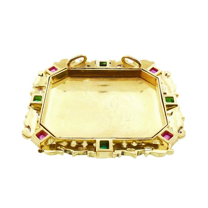 Gubelin 18K Gold, Ruby, Emerald &amp; Carlo Poluzzi Swiss Enamel Pendant