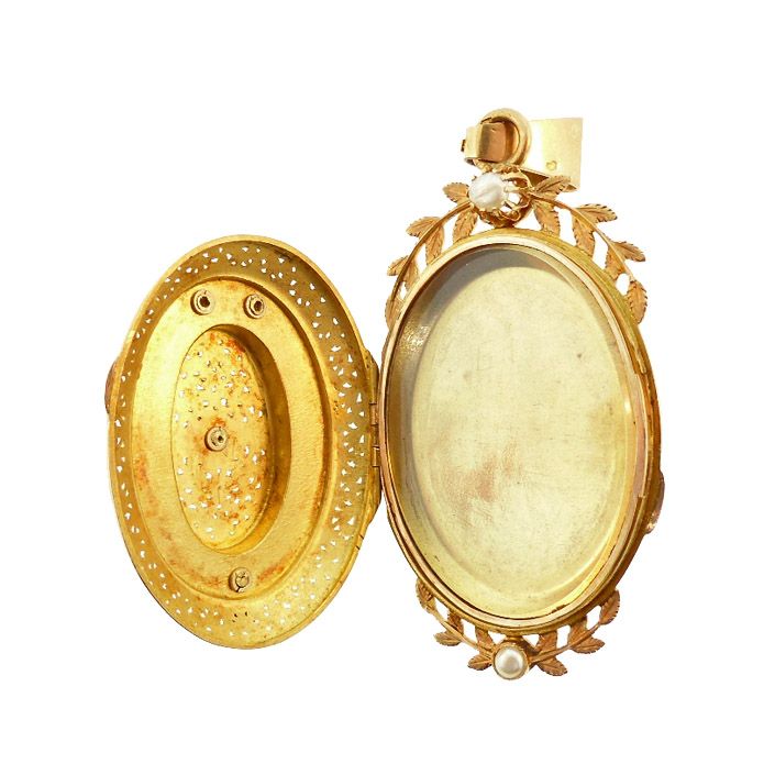 19th Century French 18K Gold &amp; Pearl Vinaigrette Portrait Locket