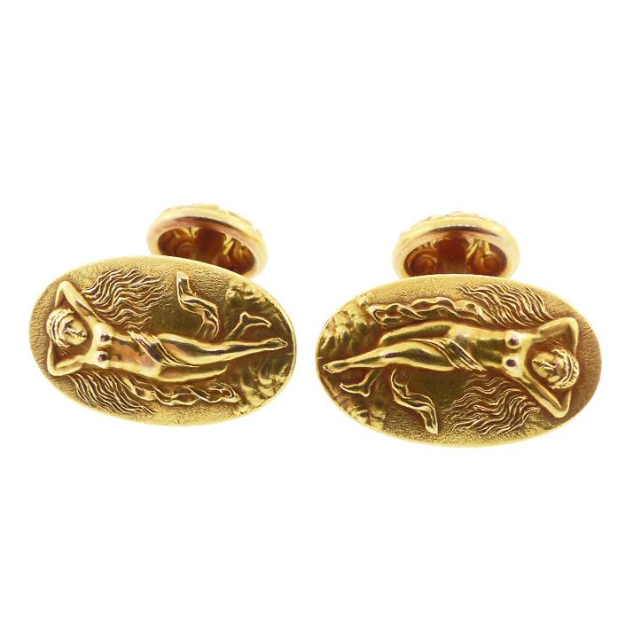 Carter, Gough &amp; Co. Art Nouveau 14K BIRTH OF VENUS Cufflinks