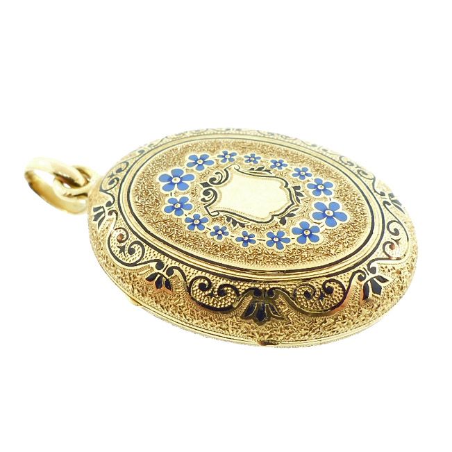 Napoleon III 18K Gold, Diamond &amp; Enamel Forget-Me-Not Locket