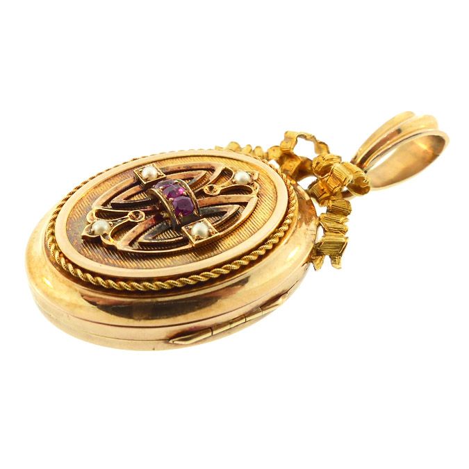 Napoleon III 18K Gold, Ruby &amp; Pearl Locket