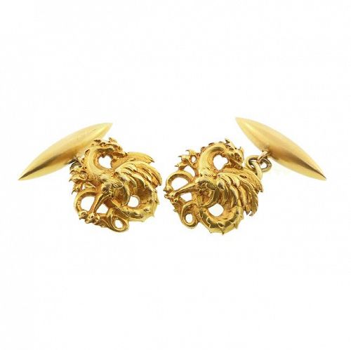 French Art Nouveau 18K Gold Mythological Dragon Cufflinks