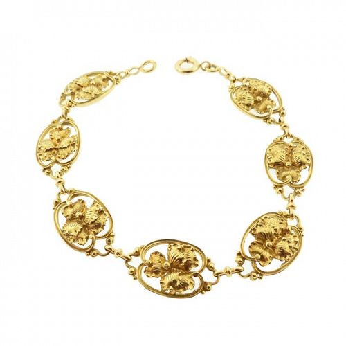 French Art Nouveau 18K Gold Pansy Bracelet