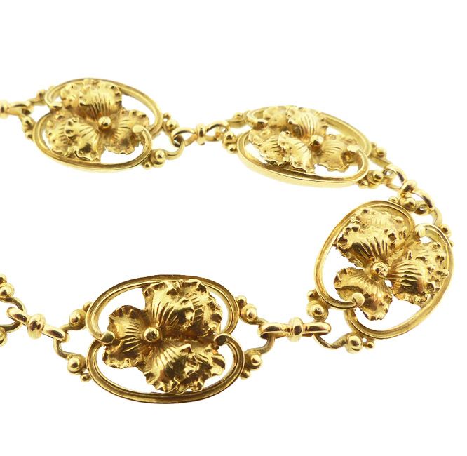 French Art Nouveau 18K Gold Pansy Bracelet