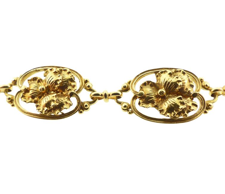 French Art Nouveau 18K Gold Pansy Bracelet