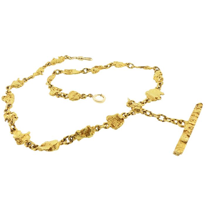 Victorian Natural Gold Nugget (20-24K) &amp; 14K Gold Watch Chain