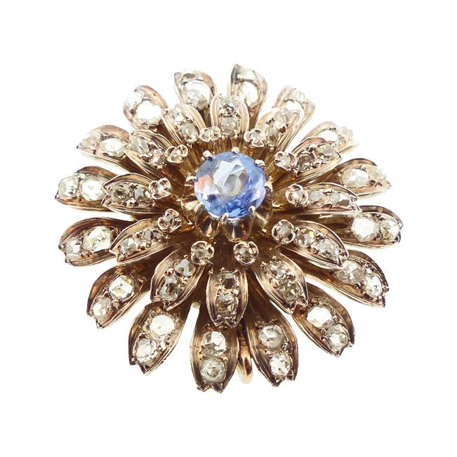 Georgian 18K Gold, Diamond &amp; Sapphire Pendant