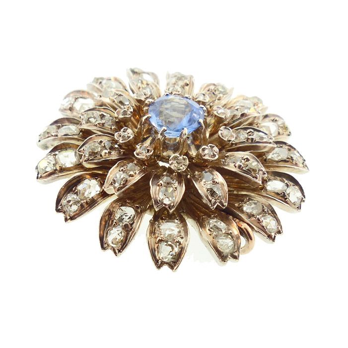 Georgian 18K Gold, Diamond &amp; Sapphire Pendant
