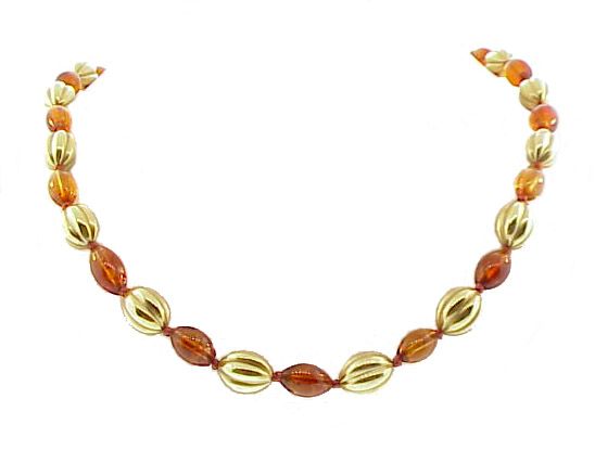 14K Yellow Gold & Amber Bead Necklace