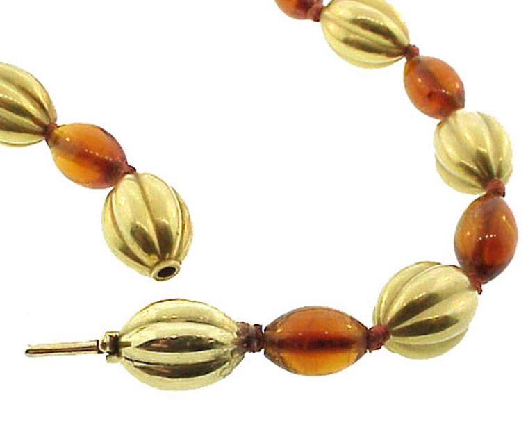 14K Yellow Gold &amp; Amber Bead Necklace