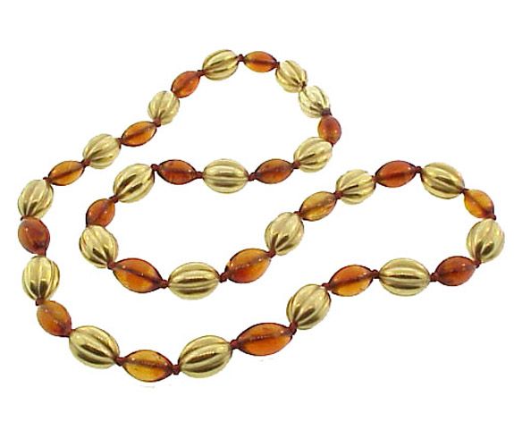 14K Yellow Gold &amp; Amber Bead Necklace