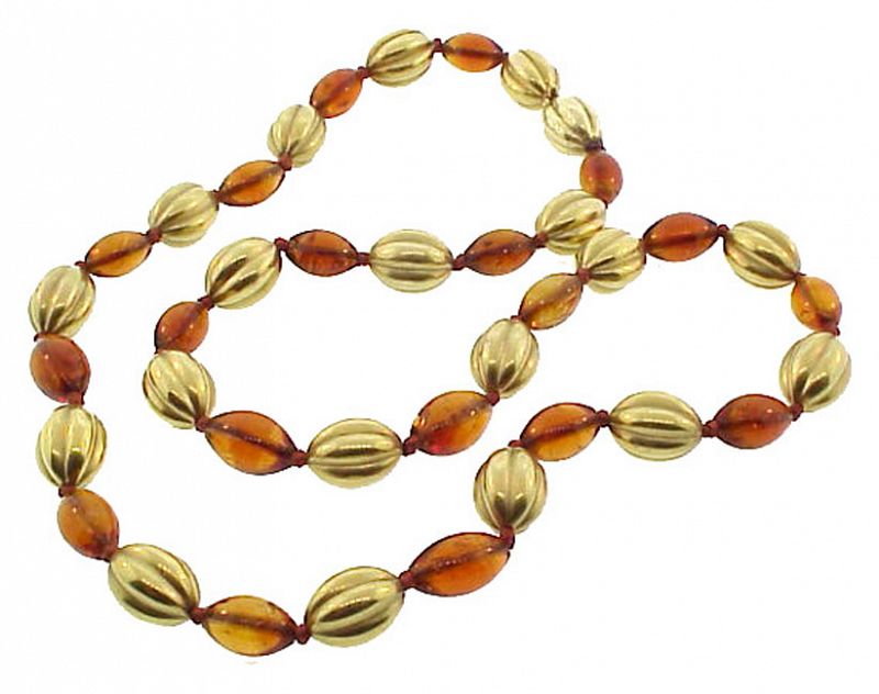 14K Yellow Gold &amp; Amber Bead Necklace