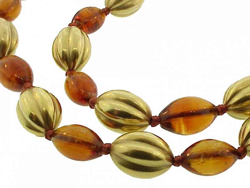 14K Yellow Gold &amp; Amber Bead Necklace