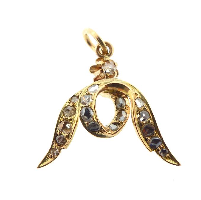 Victorian English 18K Gold & Rose Cut Diamond Wings Pendant