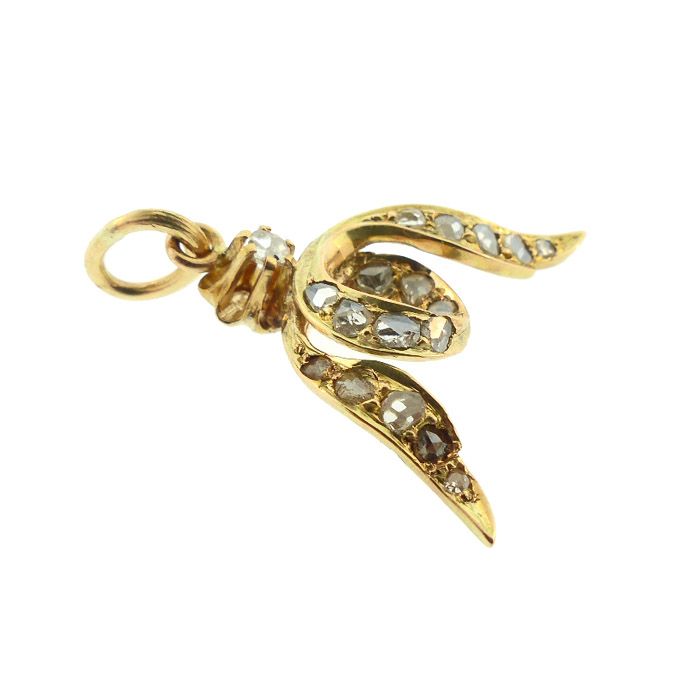 Victorian English 18K Gold &amp; Rose Cut Diamond Wings Pendant