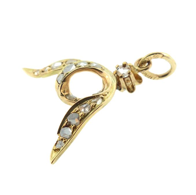 Victorian English 18K Gold &amp; Rose Cut Diamond Wings Pendant