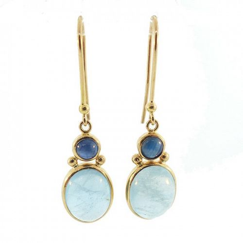 18K Gold, Aquamarine & Sapphire Dangle Earrings