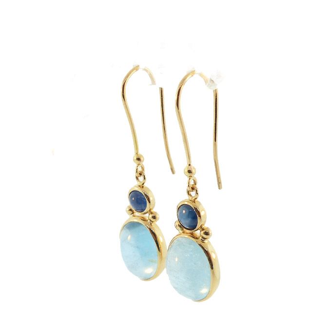 18K Gold, Aquamarine &amp; Sapphire Dangle Earrings