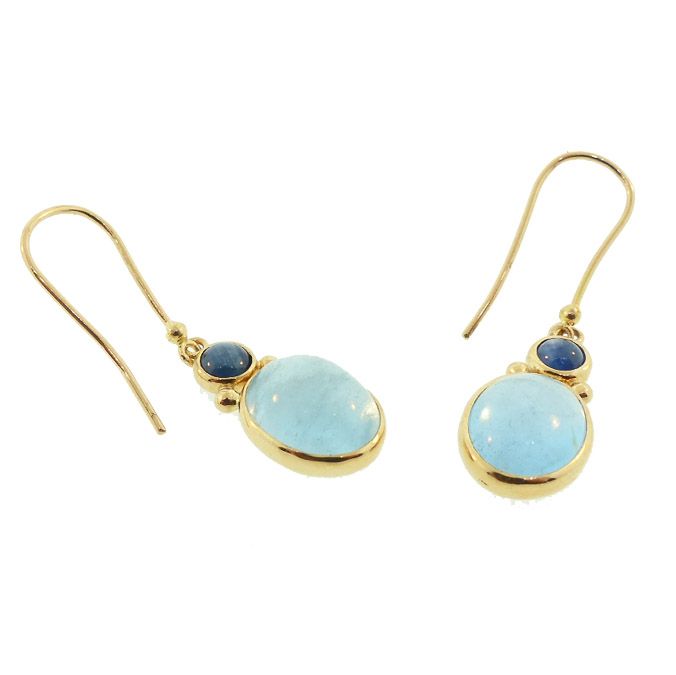 18K Gold, Aquamarine &amp; Sapphire Dangle Earrings
