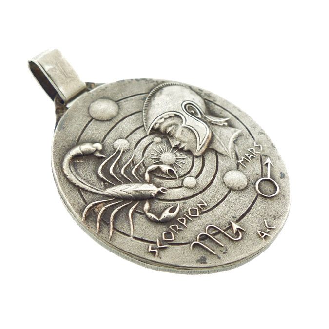 French Silver Modernist Scorpio Zodiac Pendant