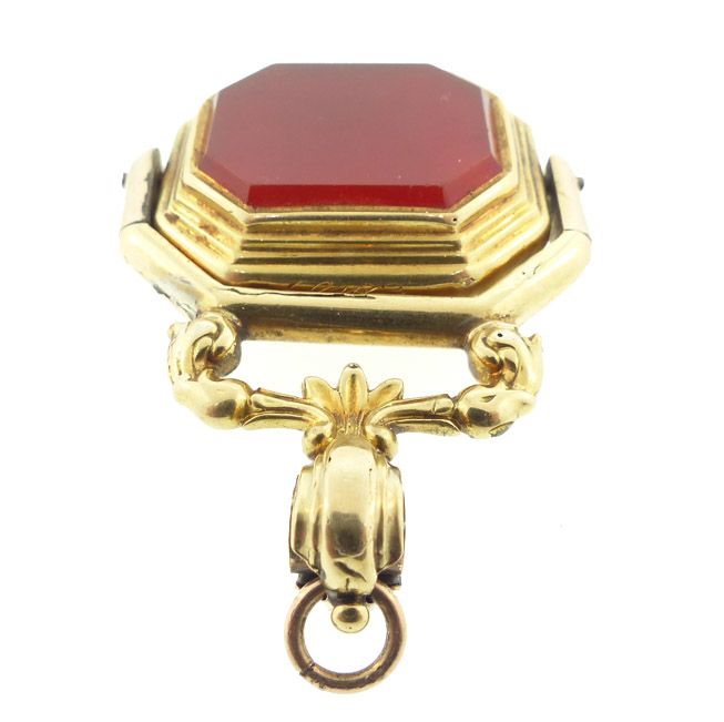 Georgian 18K Multicolored Gold, Rock Crystal Carnelian Watch Fob Seal