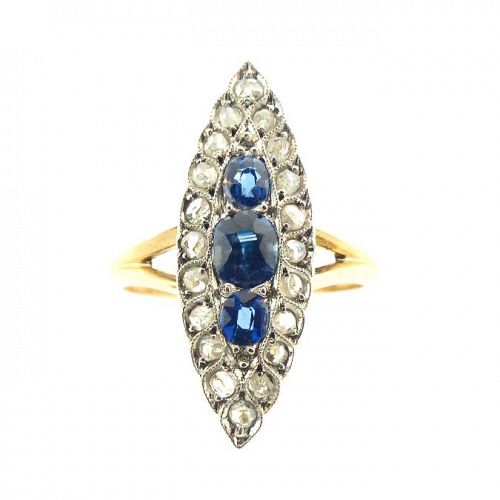 18K Gold, Platinum, Diamond & Sapphire Marquise Ring