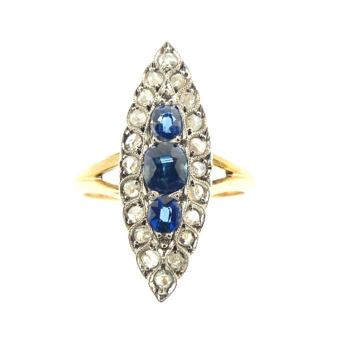 18K Gold, Platinum, Diamond &amp; Sapphire Marquise Ring