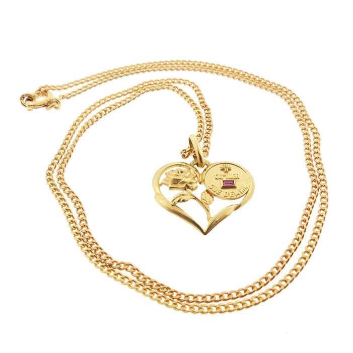 Augis 18K Gold Ruby PLUS QU’HIER Love Token Heart & Rose Pendant