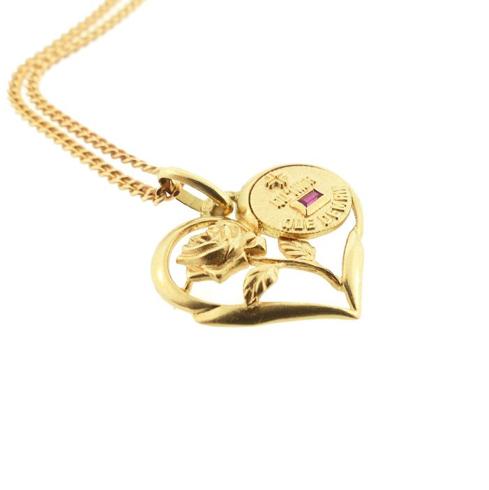 Augis 18K Gold Ruby PLUS QU’HIER Love Token Heart &amp; Rose Pendant