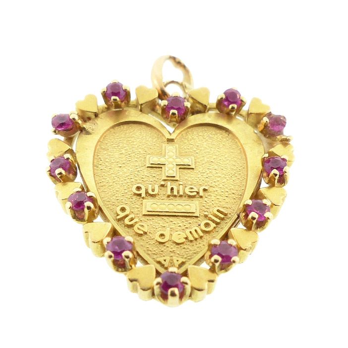Augis 18K Gold Diamond Ruby PLUS QU’HIER Heart Love Token Pendant