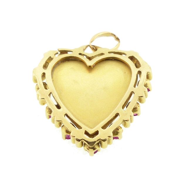 Augis 18K Gold Diamond Ruby PLUS QU’HIER Heart Love Token Pendant