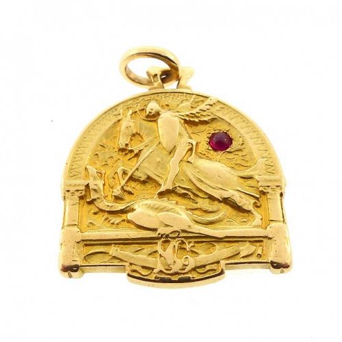 French 18K Gold & Ruby Saint George Pendant