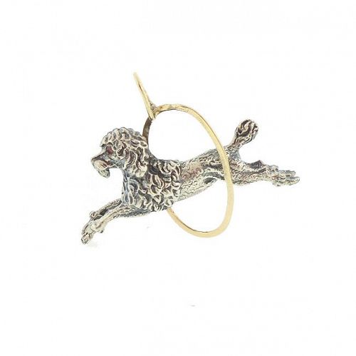 Edwardian 14K Gold, Sterling Silver & Garnet Circus Poodle Pendant