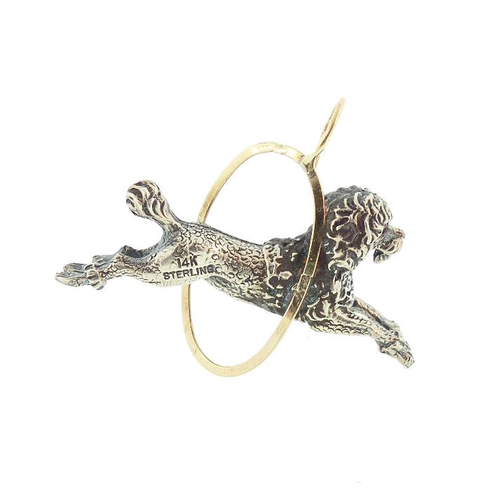 Edwardian 14K Gold, Sterling Silver &amp; Garnet Circus Poodle Pendant