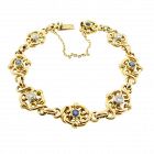 French Art Nouveau 18K Gold, Diamond & Sapphire Fancy Link Bracelet