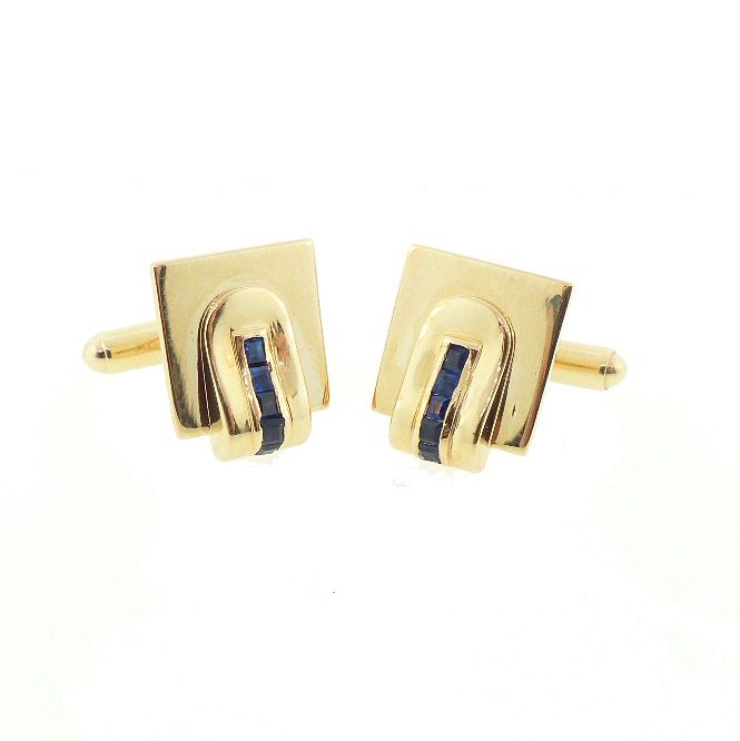 Retro Tiffany & Co. 14K Gold & Sapphire Cufflinks