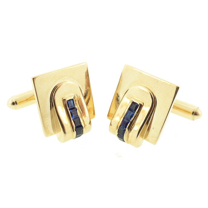 Retro Tiffany &amp; Co. 14K Gold &amp; Sapphire Cufflinks