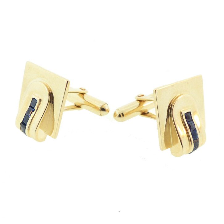 Retro Tiffany &amp; Co. 14K Gold &amp; Sapphire Cufflinks