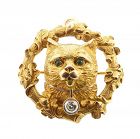 English 18K Gold, Diamond & Emerald Cat Pendant / Brooch