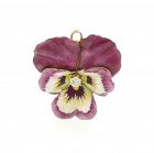 Art Nouveau Diamond Enamel 14K Gold & Diamond Pansy Brooch / Pendant