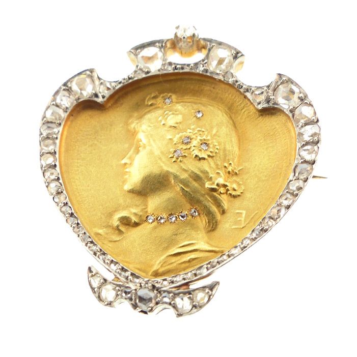 Art Nouveau 18K Gold Platinum Diamond Emile Vernier PRINTEMPS Pendant