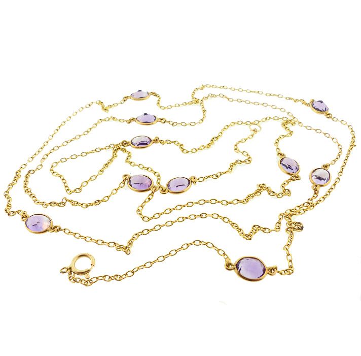 Edwardian 14K Gold & Amethyst Long Guard Chain